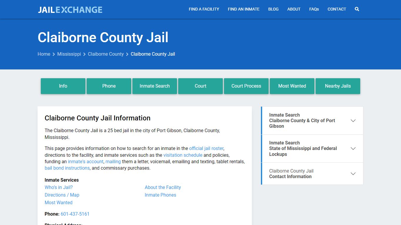 Claiborne County Jail, MS Inmate Search, Information