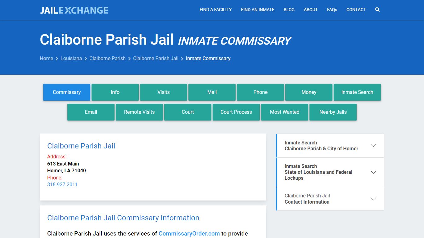 Inmate Commissary, Care Packs - Claiborne Parish Jail, LA
